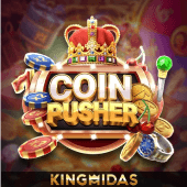 Coin Pusher arcade shelf with stacked coins prizes